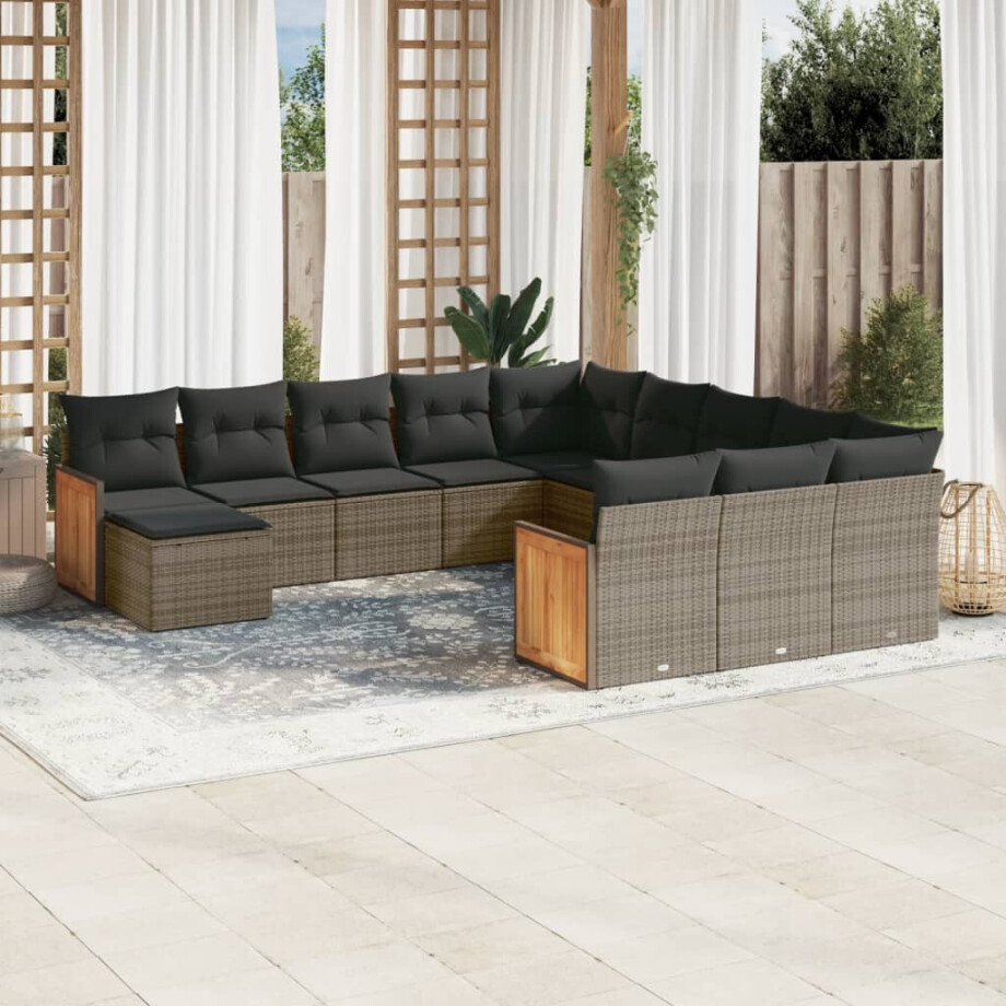 vidaXL 12-delige Loungeset met kussens poly rattan grijs afbeelding 1