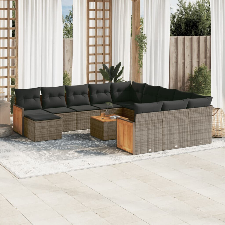 vidaXL 13-delige Loungeset met kussens poly rattan grijs afbeelding 1