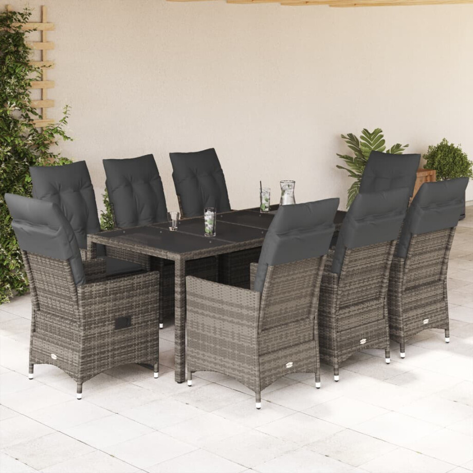vidaXL 9-delige Tuinset met kussens poly rattan grijs vidaXL 9-delige Tuinset met kussens poly rattan grijs afbeelding 1