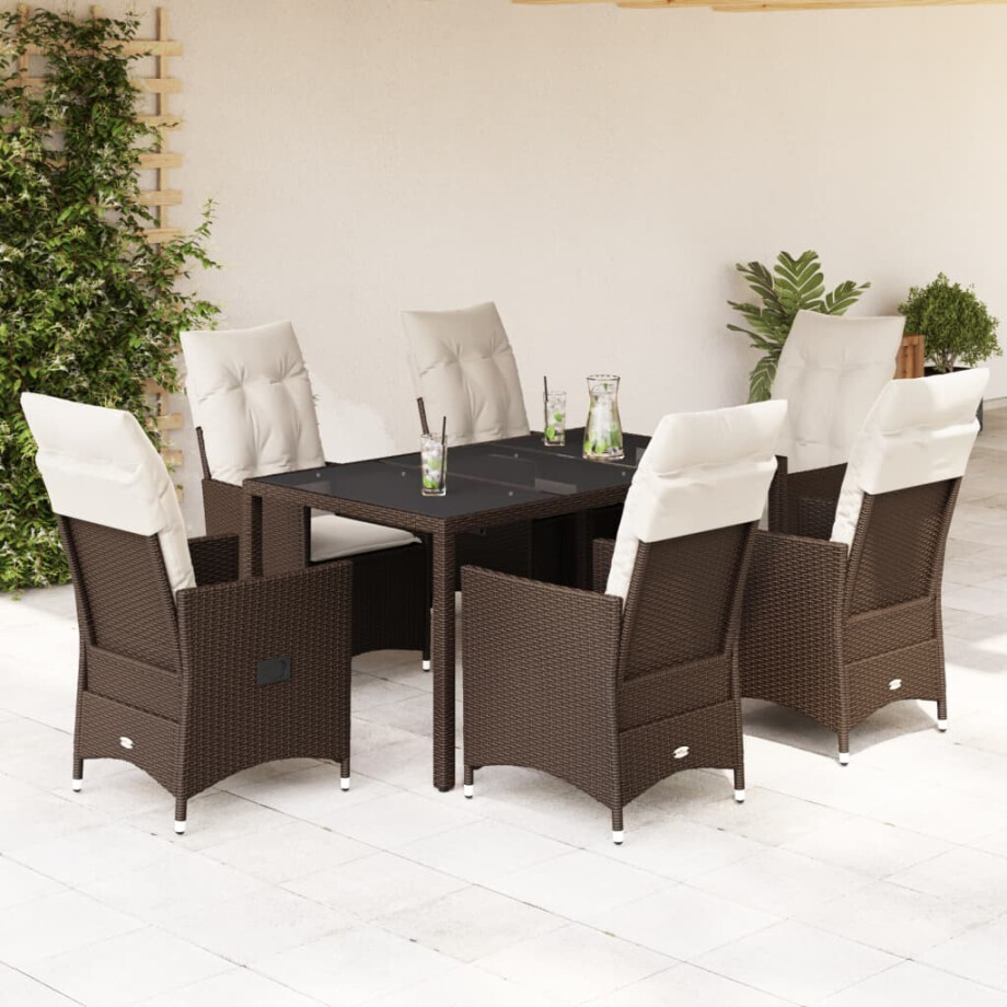 vidaXL 7-delige Tuinset met kussens poly rattan bruin afbeelding 1