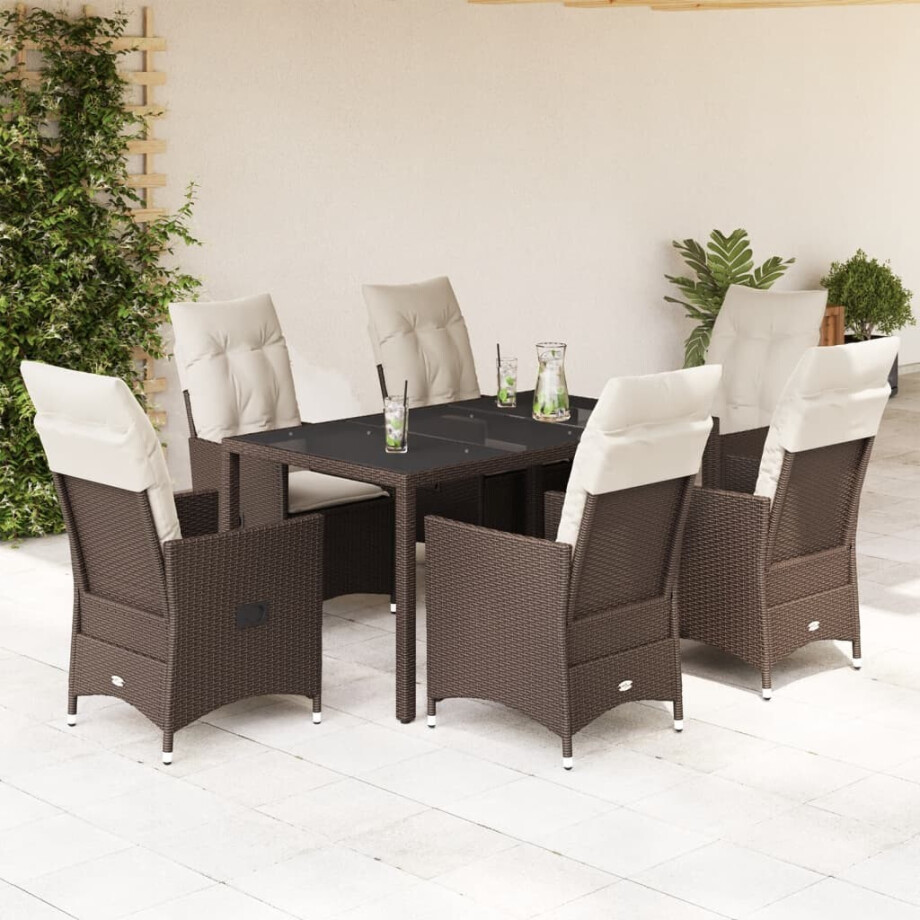 vidaXL 7-delige Tuinset met kussens poly rattan bruin afbeelding 1