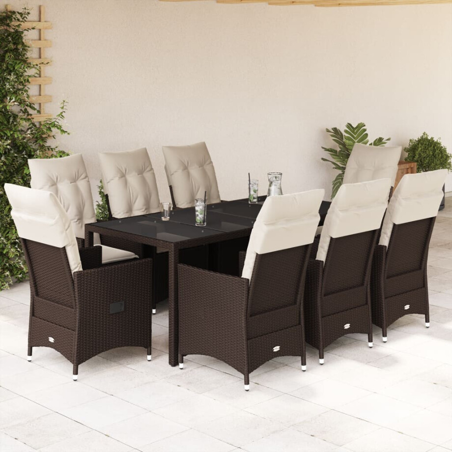 vidaXL 9-delige Tuinset met kussens poly rattan bruin afbeelding 1