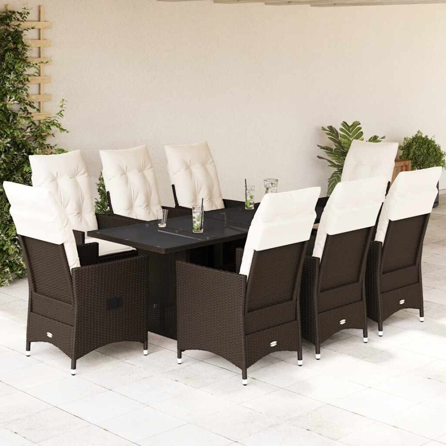 vidaXL 9-delige Tuinset met kussens poly rattan bruin afbeelding 1