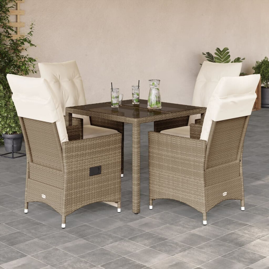 vidaXL 5-delige Tuinset met kussens poly rattan beige afbeelding 1