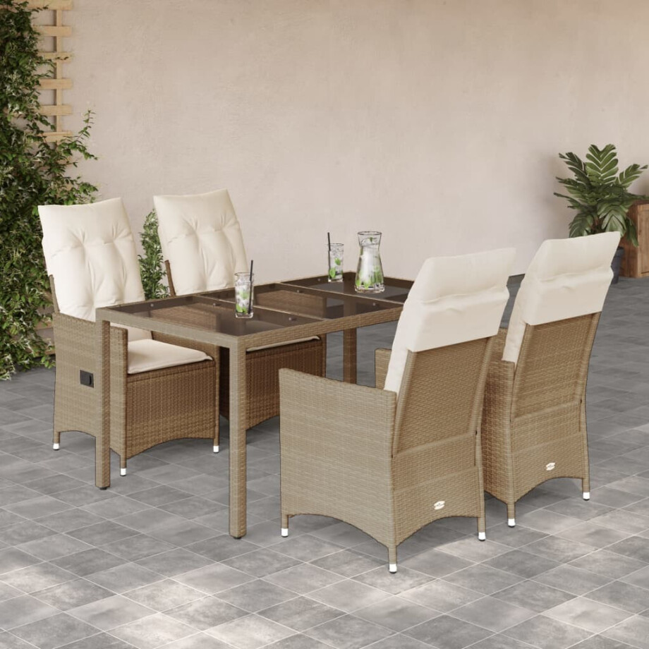 vidaXL 5-delige Tuinset met kussens poly rattan beige afbeelding 1