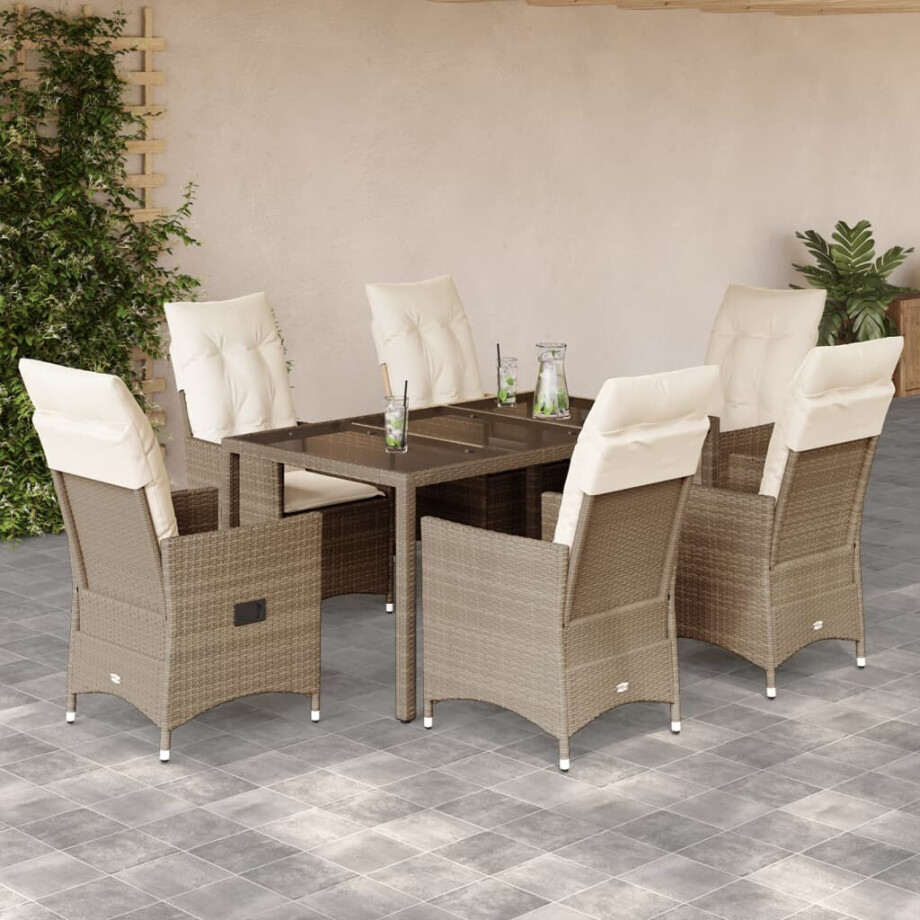 vidaXL 7-delige Tuinset met kussens poly rattan beige afbeelding 1