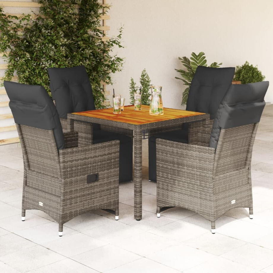vidaXL 5-delige Bistroset met kussens poly rattan grijs afbeelding 1