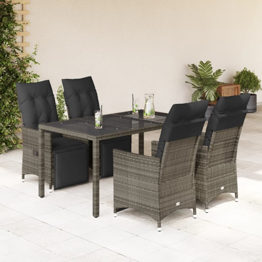 vidaXL 5-delige Bistroset met kussens poly rattan grijs vidaXL 5-delige Bistroset met kussens poly rattan grijs afbeelding 1