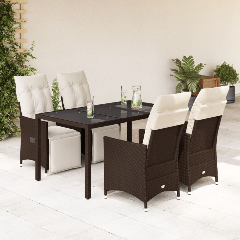 vidaXL 5-delige Bistroset met kussens poly rattan bruin afbeelding 1