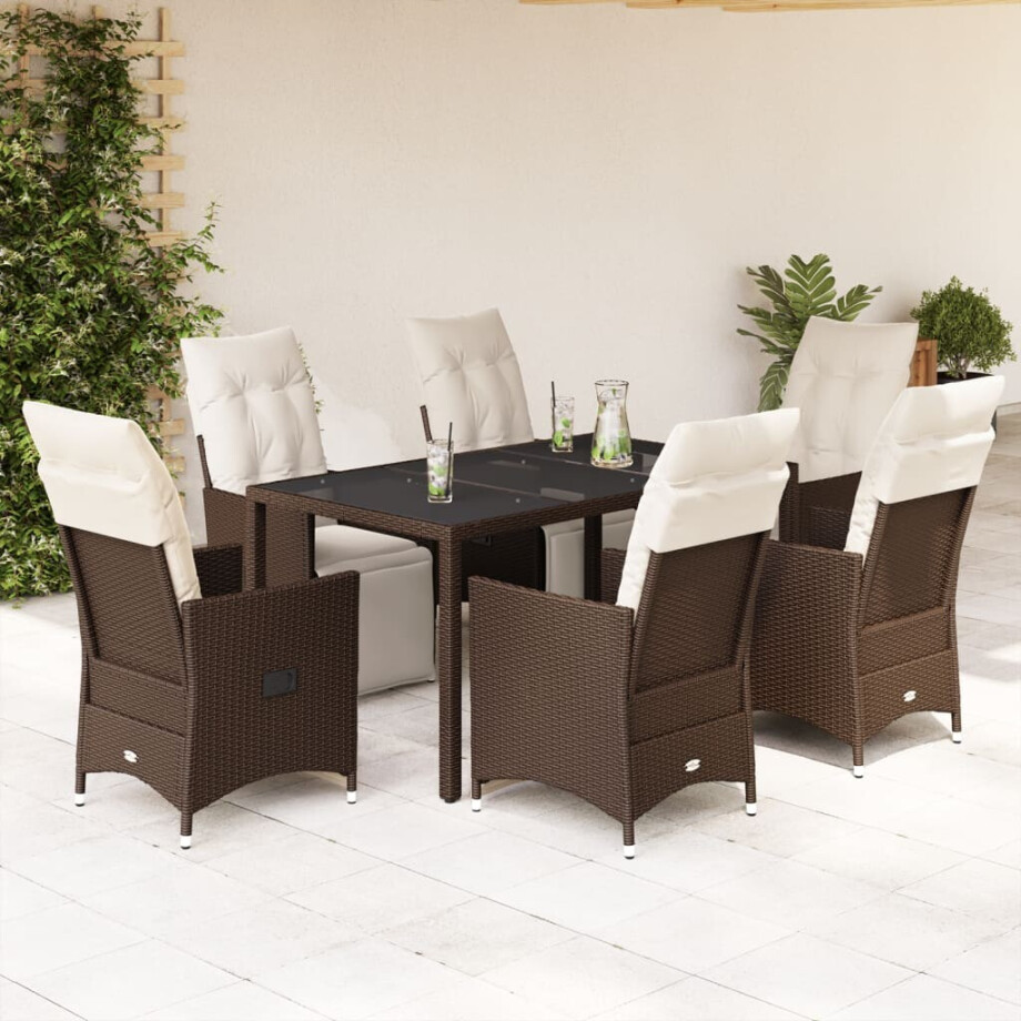 vidaXL 7-delige Bistroset met kussens poly rattan bruin afbeelding 1