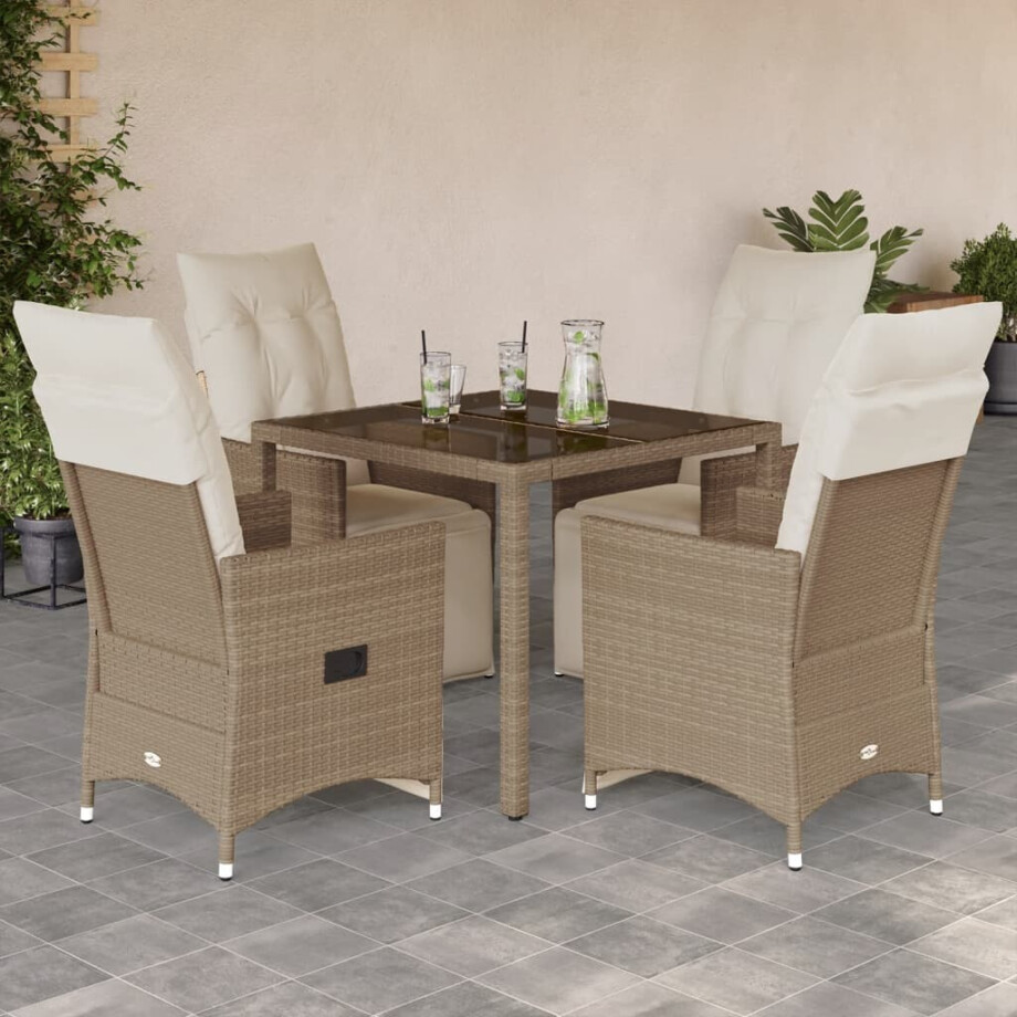 vidaXL 5-delige Bistroset met kussens poly rattan beige vidaXL 5-delige Bistroset met kussens poly rattan beige afbeelding 1