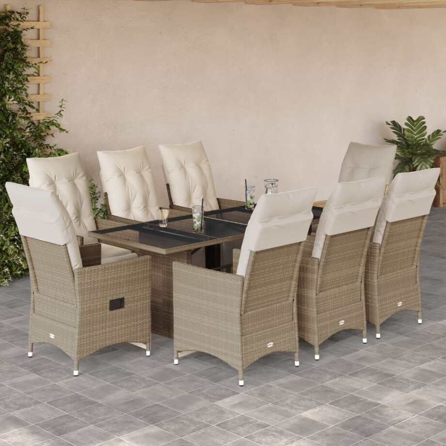 vidaXL 9-delige Bistroset met kussens poly rattan beige vidaXL 9-delige Bistroset met kussens poly rattan beige afbeelding 1