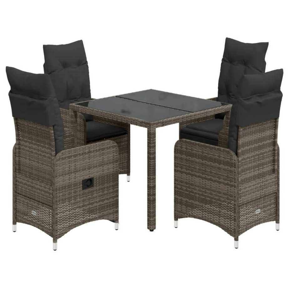 vidaXL 5-delige Bistroset met kussens poly rattan grijs afbeelding 1