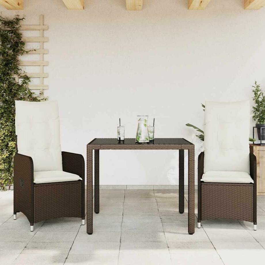 vidaXL 3-delige Bistroset met kussens poly rattan bruin vidaXL 3-delige Bistroset met kussens poly rattan bruin afbeelding 1