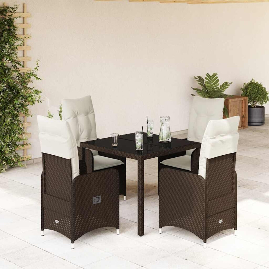 vidaXL 5-delige Bistroset met kussens poly rattan bruin vidaXL 5-delige Bistroset met kussens poly rattan bruin afbeelding 1