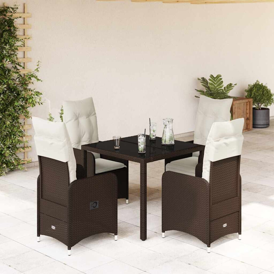 vidaXL 5-delige Bistroset met kussens poly rattan bruin afbeelding 1