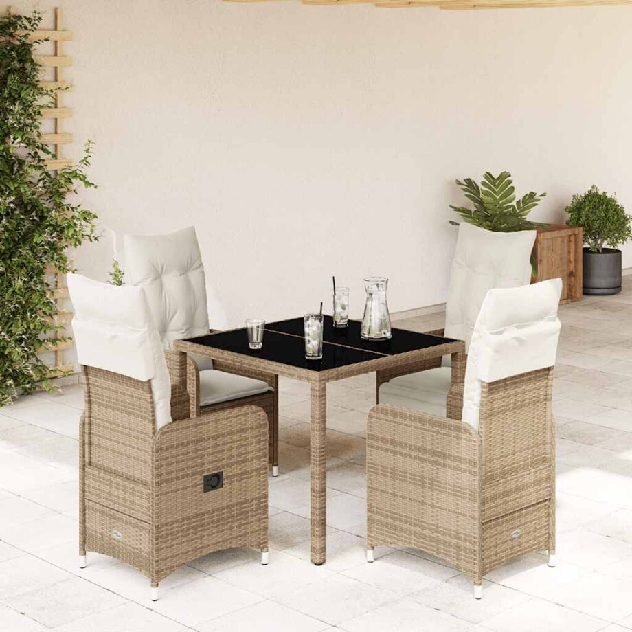vidaXL 5-delige Bistroset met kussens poly rattan beige afbeelding 1