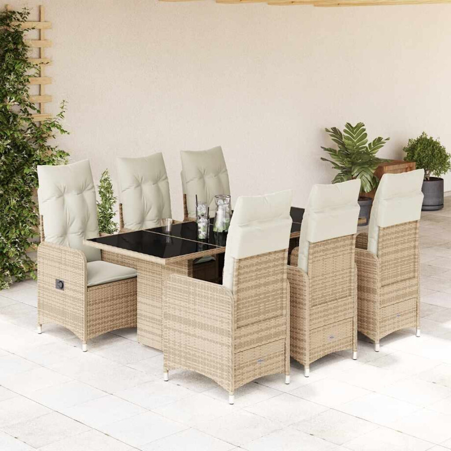 vidaXL 7-delige Bistroset met kussens poly rattan beige vidaXL 7-delige Bistroset met kussens poly rattan beige afbeelding 1