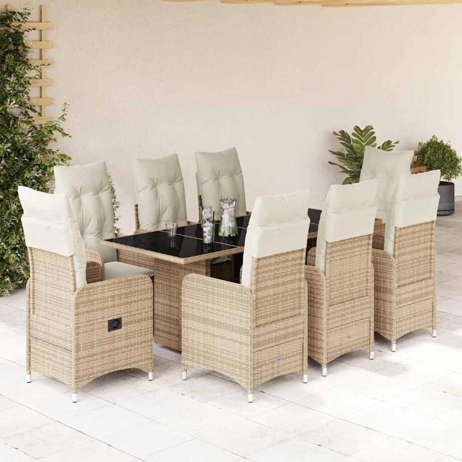 vidaXL 9-delige Bistroset met kussens poly rattan beige vidaXL 9-delige Bistroset met kussens poly rattan beige afbeelding 1