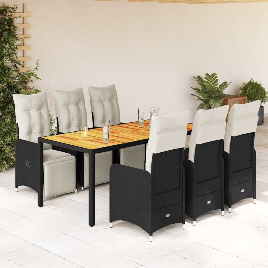 vidaXL 7-delige Bistroset met kussens poly rattan zwart vidaXL 7-delige Bistroset met kussens poly rattan zwart afbeelding 1