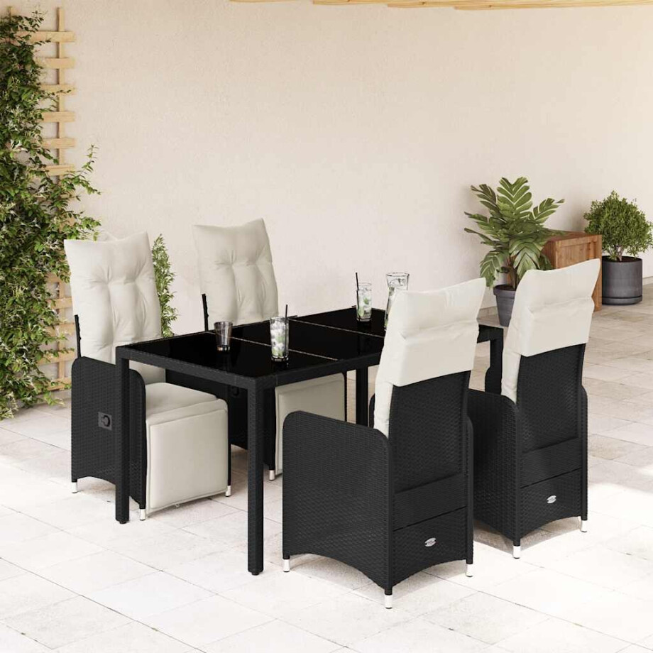 vidaXL 5-delige Bistroset met kussens poly rattan zwart vidaXL 5-delige Bistroset met kussens poly rattan zwart afbeelding 1