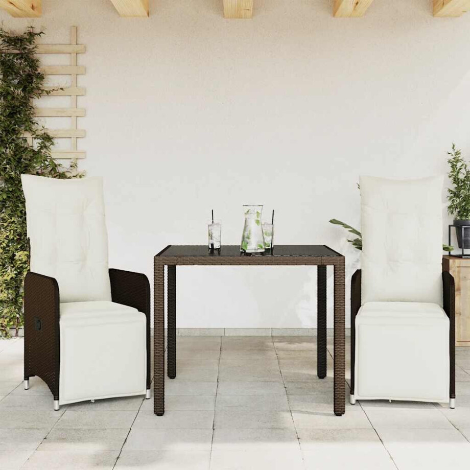 vidaXL 3-delige Bistroset met kussens poly rattan bruin vidaXL 3-delige Bistroset met kussens poly rattan bruin afbeelding 1