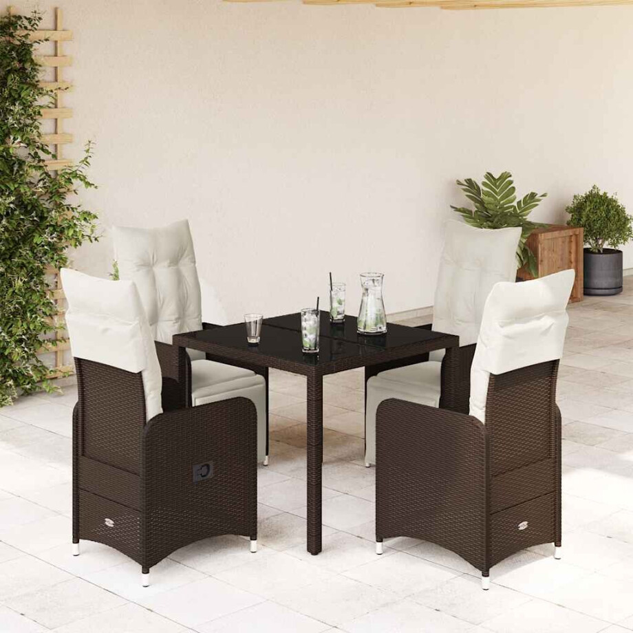 vidaXL 5-delige Bistroset met kussens poly rattan bruin afbeelding 1