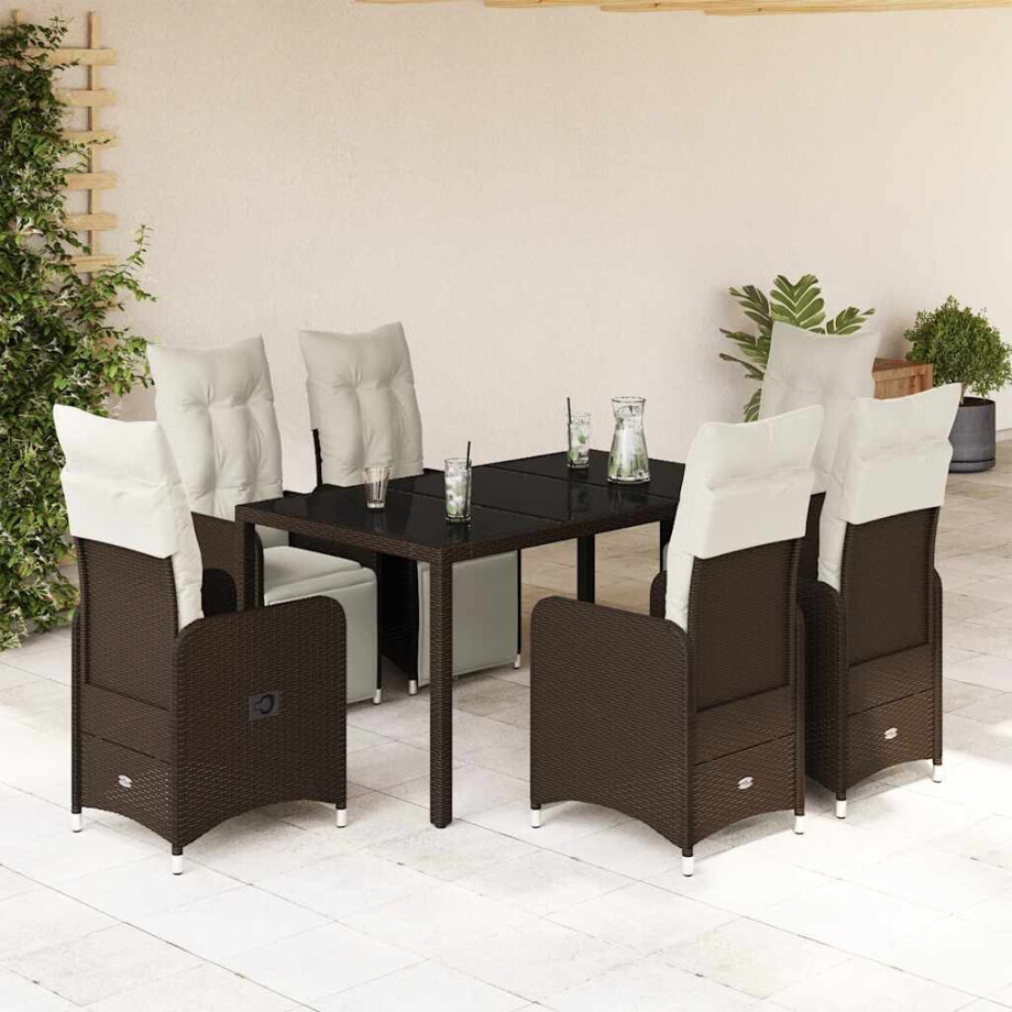 vidaXL 7-delige Bistroset met kussens poly rattan bruin vidaXL 7-delige Bistroset met kussens poly rattan bruin afbeelding 1
