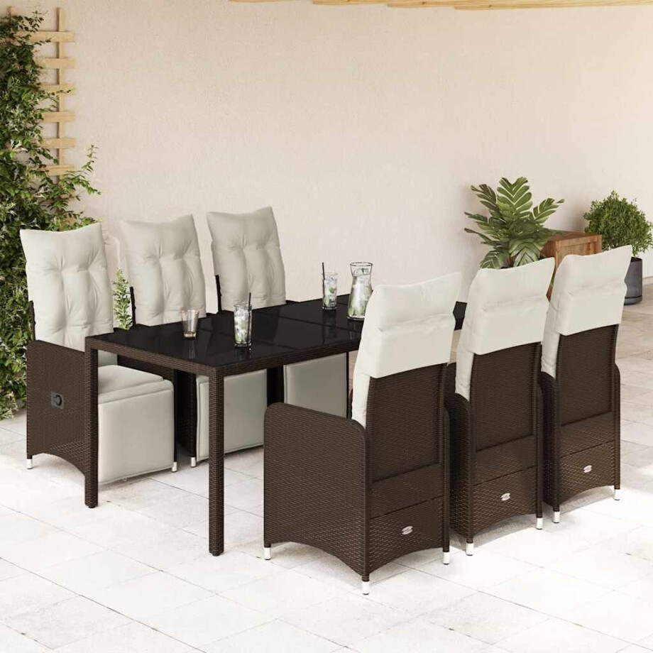 vidaXL 7-delige Bistroset met kussens poly rattan bruin vidaXL 7-delige Bistroset met kussens poly rattan bruin afbeelding 1