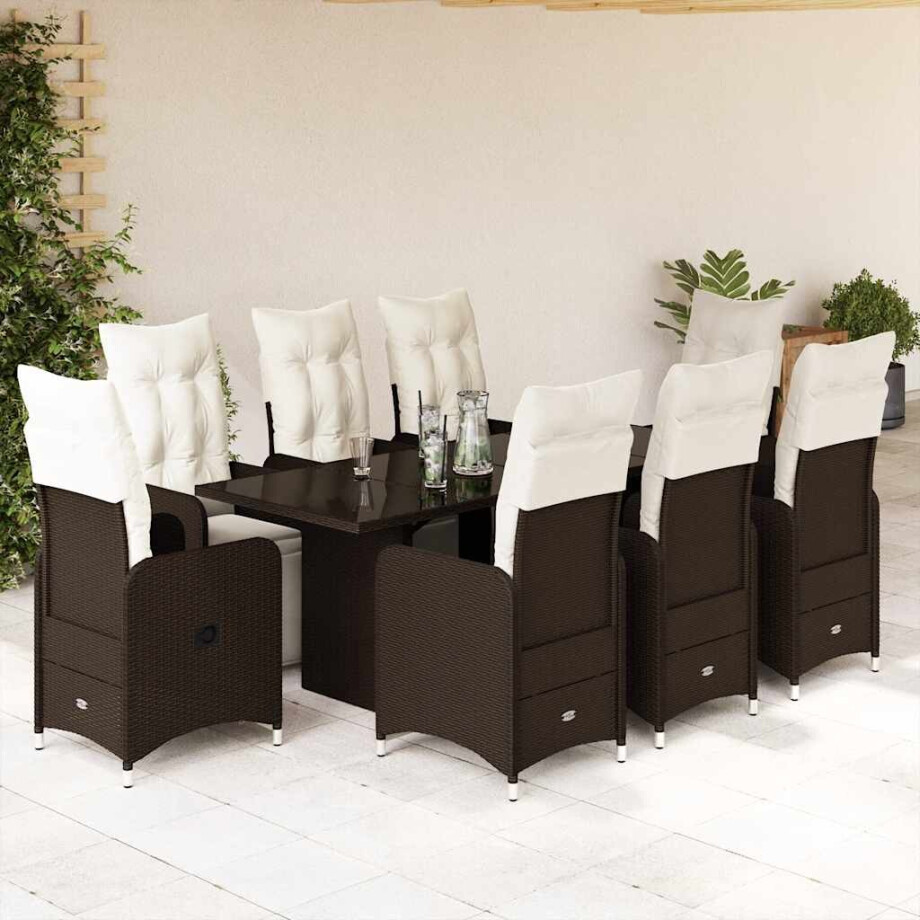 vidaXL 9-delige Bistroset met kussens poly rattan bruin afbeelding 1