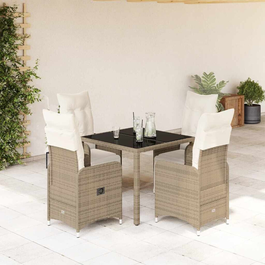 vidaXL 5-delige Bistroset met kussens poly rattan bruin afbeelding 1