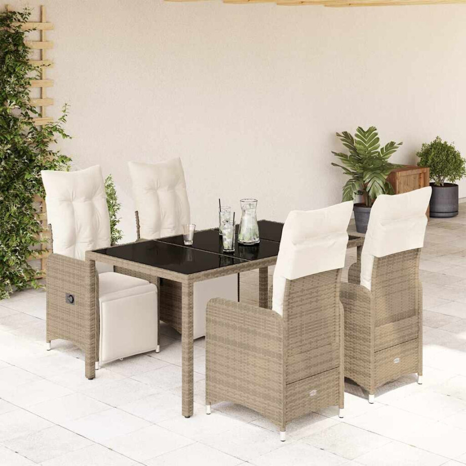 vidaXL 5-delige Bistroset met kussens poly rattan bruin afbeelding 1