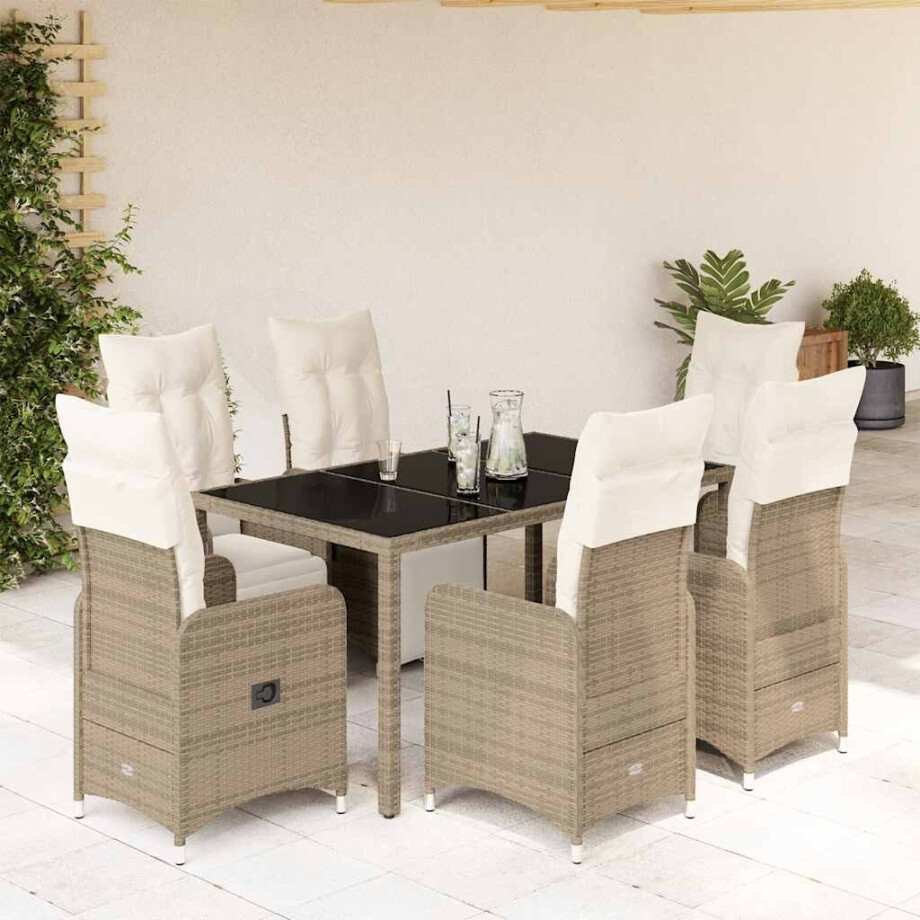 vidaXL 7-delige Bistroset met kussens poly rattan bruin afbeelding 1