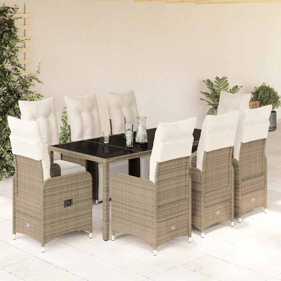 vidaXL 9-delige Bistroset met kussens poly rattan bruin vidaXL 9-delige Bistroset met kussens poly rattan bruin afbeelding 1