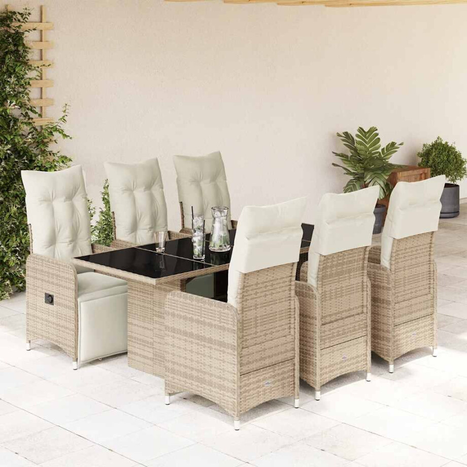 vidaXL 7-delige Bistroset met kussens poly rattan bruin afbeelding 1