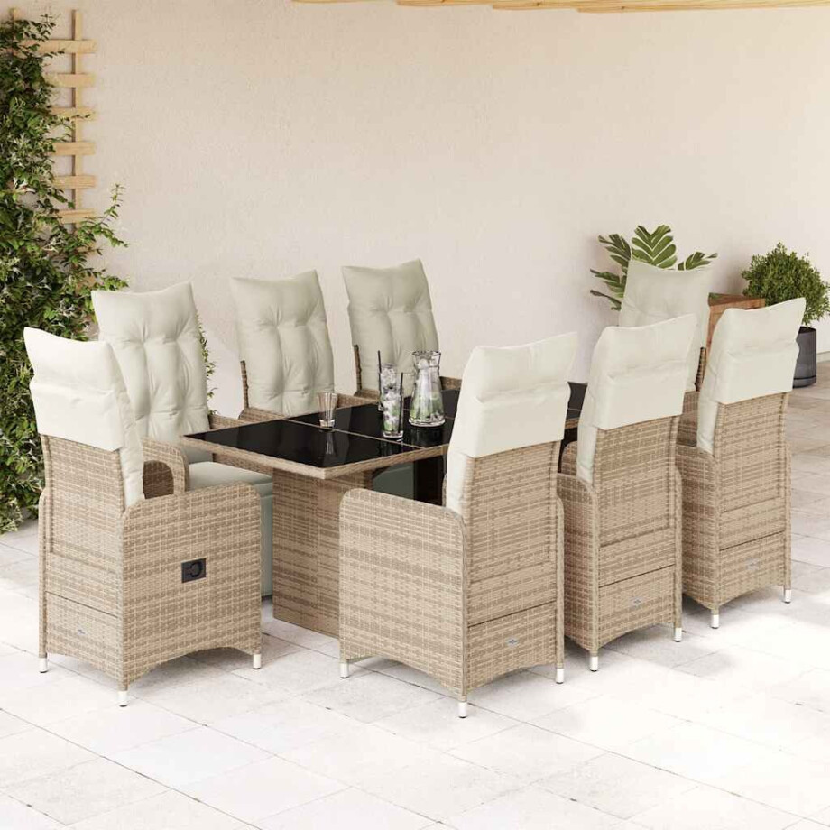 vidaXL 9-delige Bistroset met kussens poly rattan bruin afbeelding 1