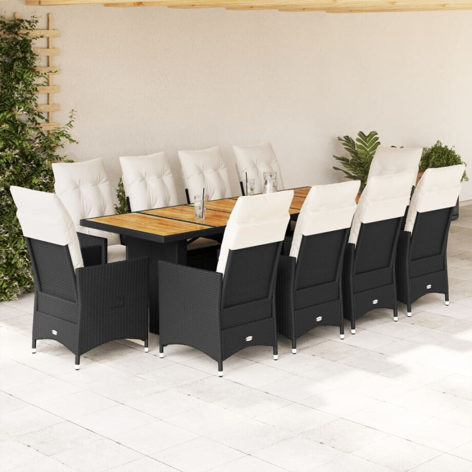 vidaXL 11-delige Bistroset met kussens poly rattan zwart afbeelding 1