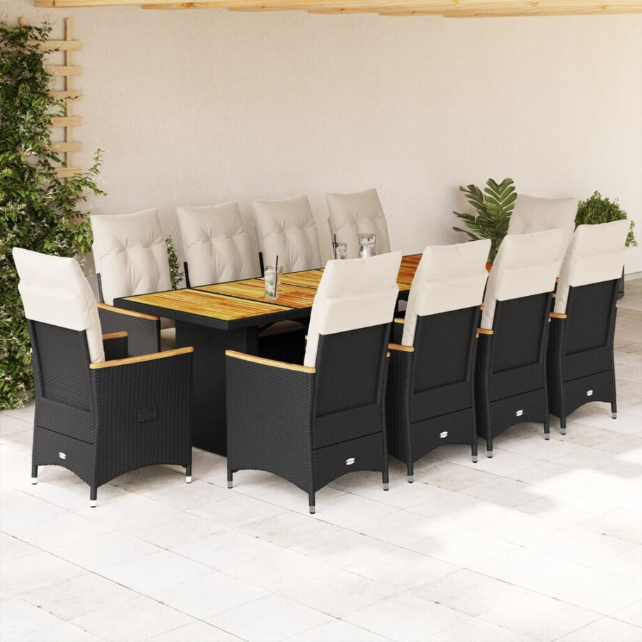 vidaXL 11-delige Bistroset met kussens poly rattan zwart afbeelding 1