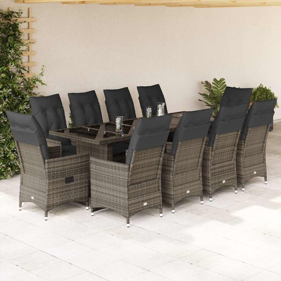 vidaXL 11-delige Bistroset met kussens poly rattan grijs afbeelding 1