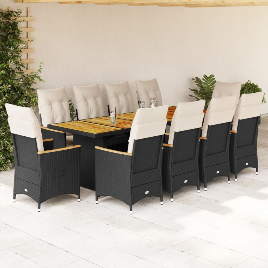 vidaXL 11-delige Bistroset met kussens poly rattan zwart vidaXL 11-delige Bistroset met kussens poly rattan zwart afbeelding 1