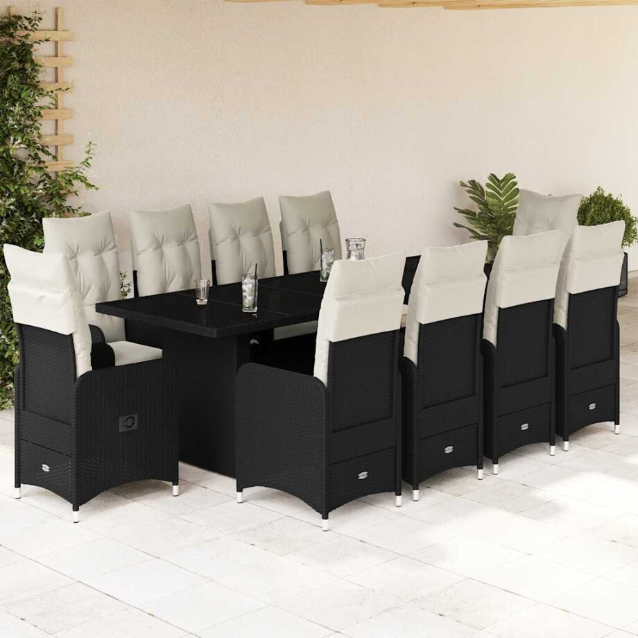 vidaXL 11-delige Bistroset met kussens poly rattan zwart vidaXL 11-delige Bistroset met kussens poly rattan zwart afbeelding 1
