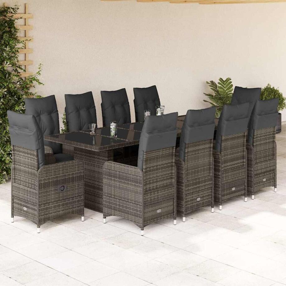 vidaXL 11-delige Bistroset met kussens poly rattan grijs afbeelding 1
