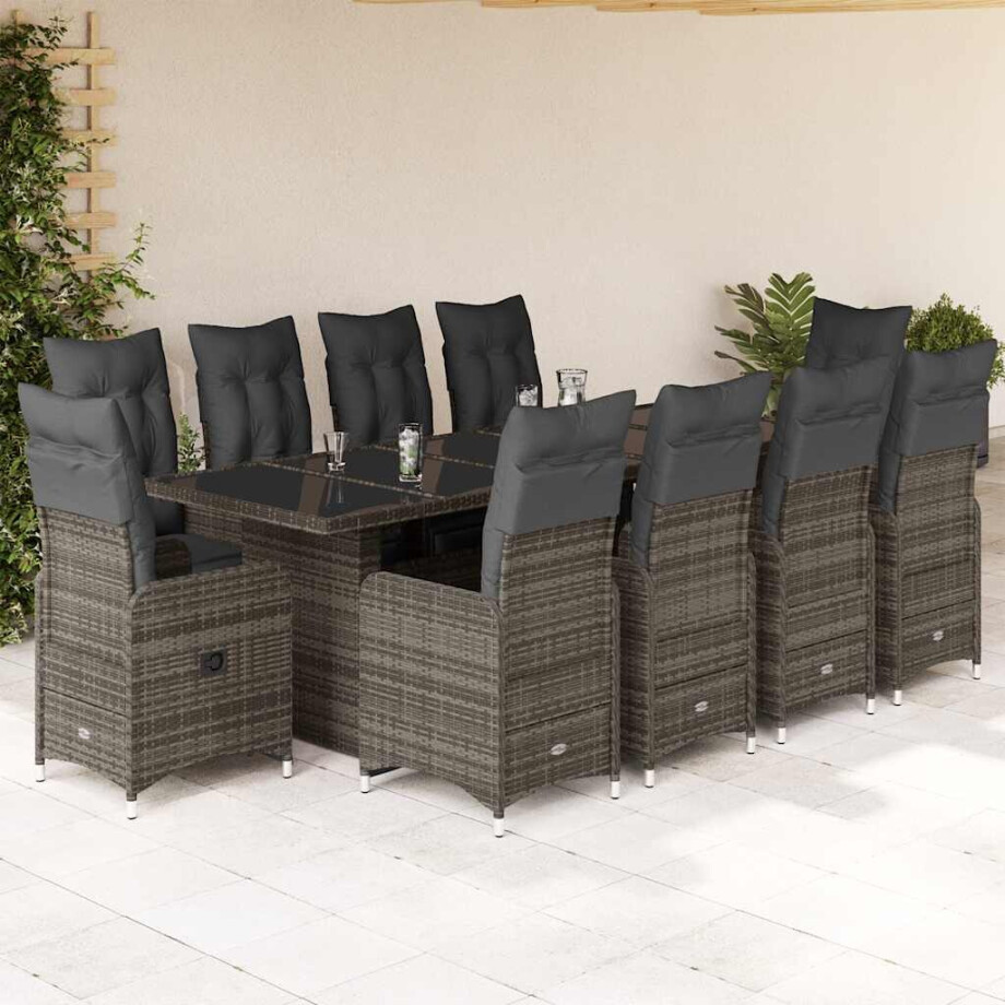 vidaXL 11-delige Bistroset met kussens poly rattan grijs afbeelding 1