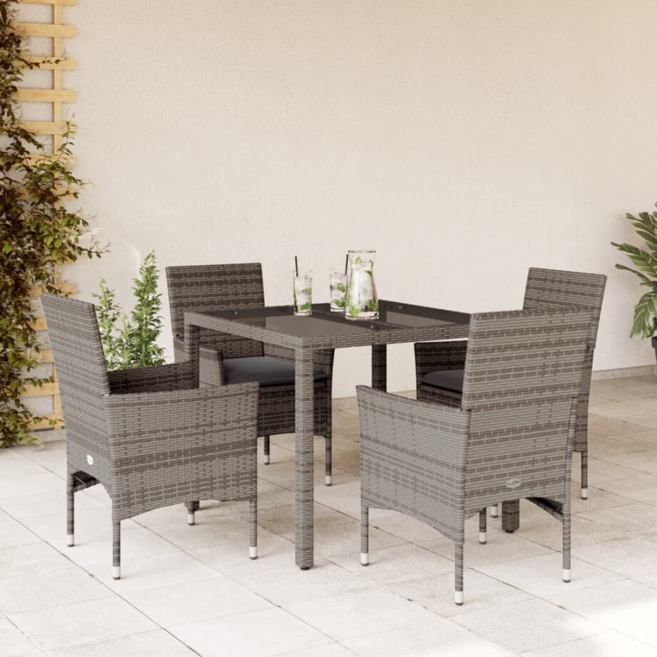vidaXL 5-delige Tuinset met kussens poly rattan en glas grijs vidaXL 5-delige Tuinset met kussens poly rattan en glas grijs afbeelding 1