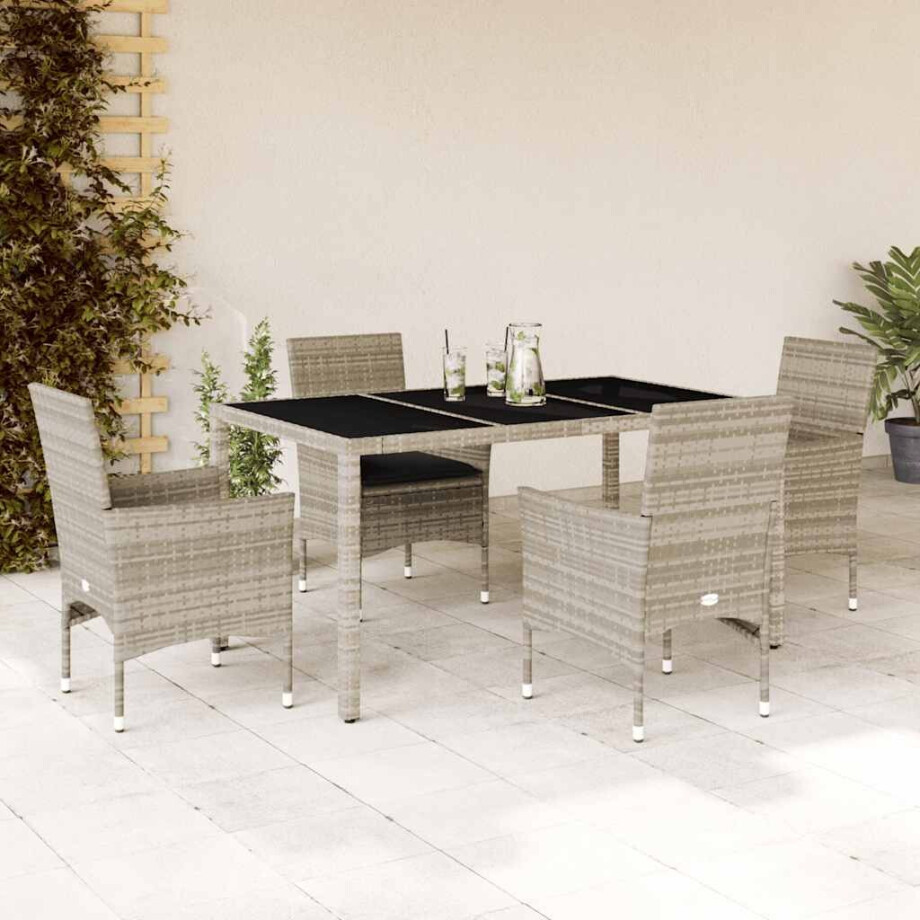 vidaXL 5-delige Tuinset met kussens poly rattan en glas lichtgrijs vidaXL 5-delige Tuinset met kussens poly rattan en glas lichtgrijs afbeelding 1