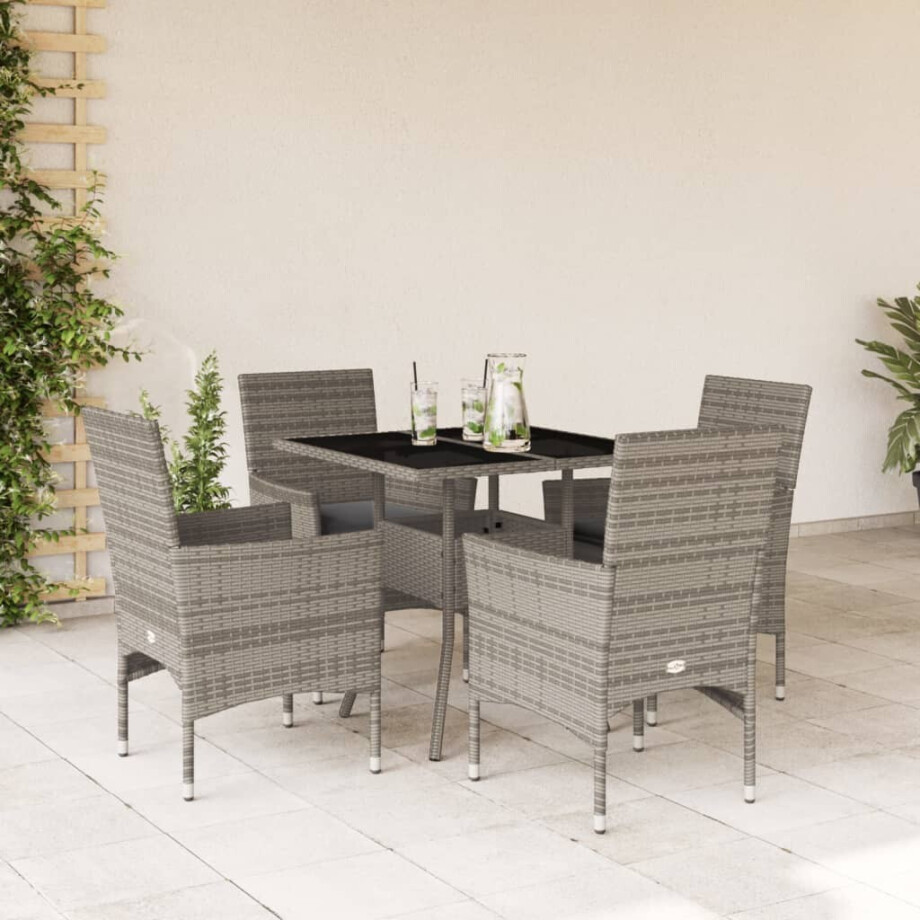 vidaXL 5-delige Tuinset met kussens poly rattan en glas grijs vidaXL 5-delige Tuinset met kussens poly rattan en glas grijs afbeelding 1