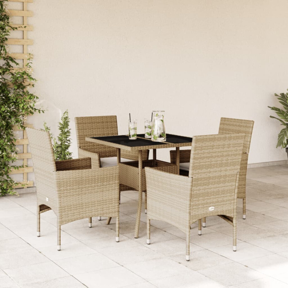 vidaXL 5-delige Tuinset met kussens poly rattan en glas beige vidaXL 5-delige Tuinset met kussens poly rattan en glas beige afbeelding 1