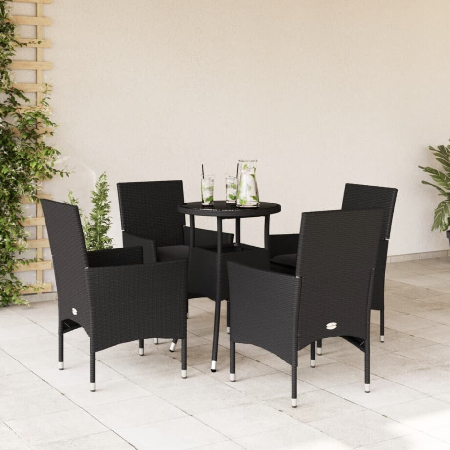 vidaXL 5-delige Tuinset met kussens poly rattan en glas zwart vidaXL 5-delige Tuinset met kussens poly rattan en glas zwart afbeelding 1