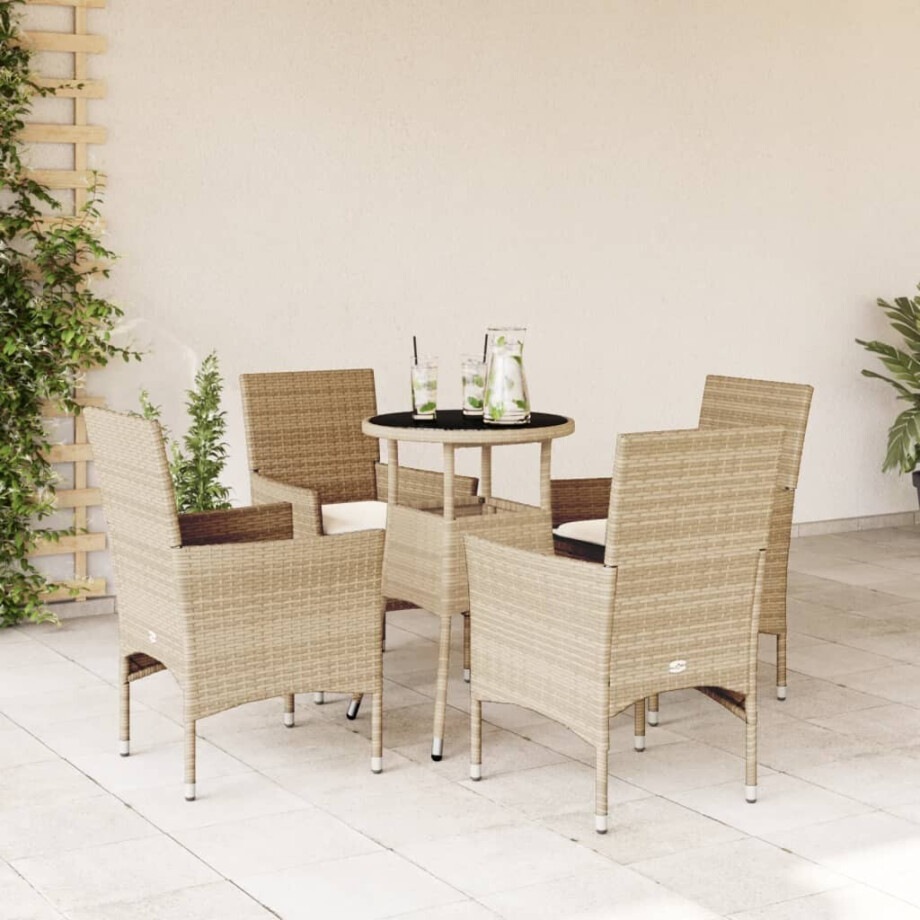 vidaXL 5-delige Tuinset met kussens poly rattan en glas beige vidaXL 5-delige Tuinset met kussens poly rattan en glas beige afbeelding 1