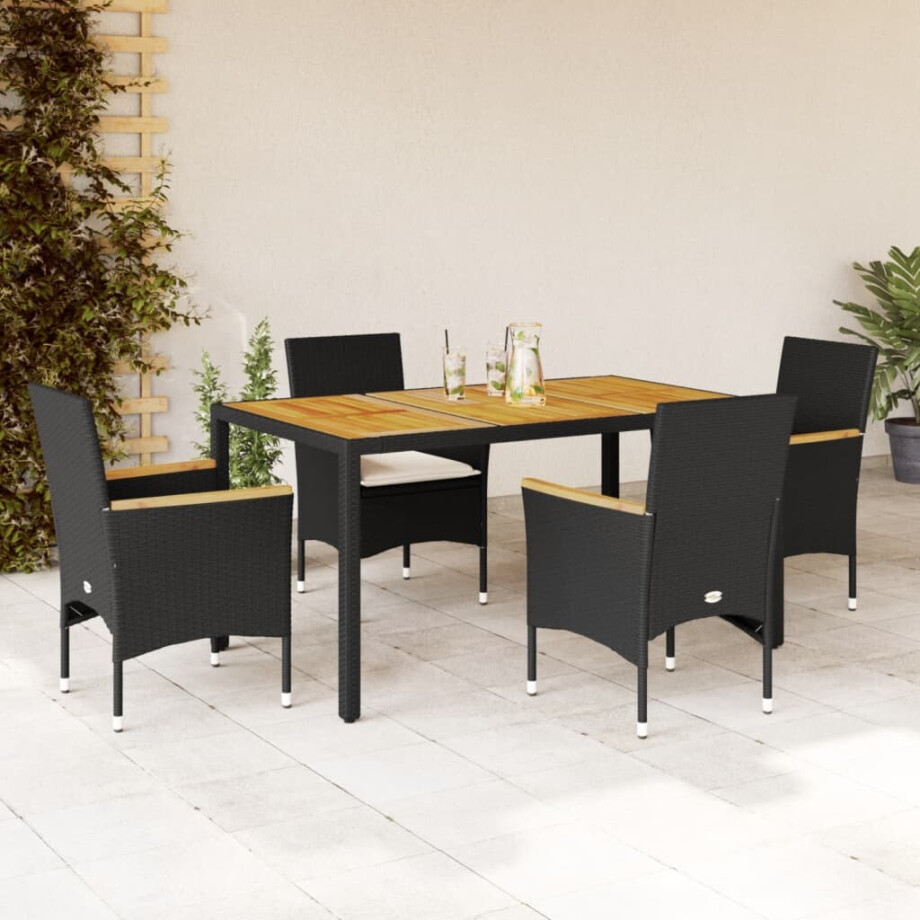 vidaXL 5-delige Tuinset met kussens poly rattan en acaciahouta zwart vidaXL 5-delige Tuinset met kussens poly rattan en acaciahouta zwart afbeelding 1